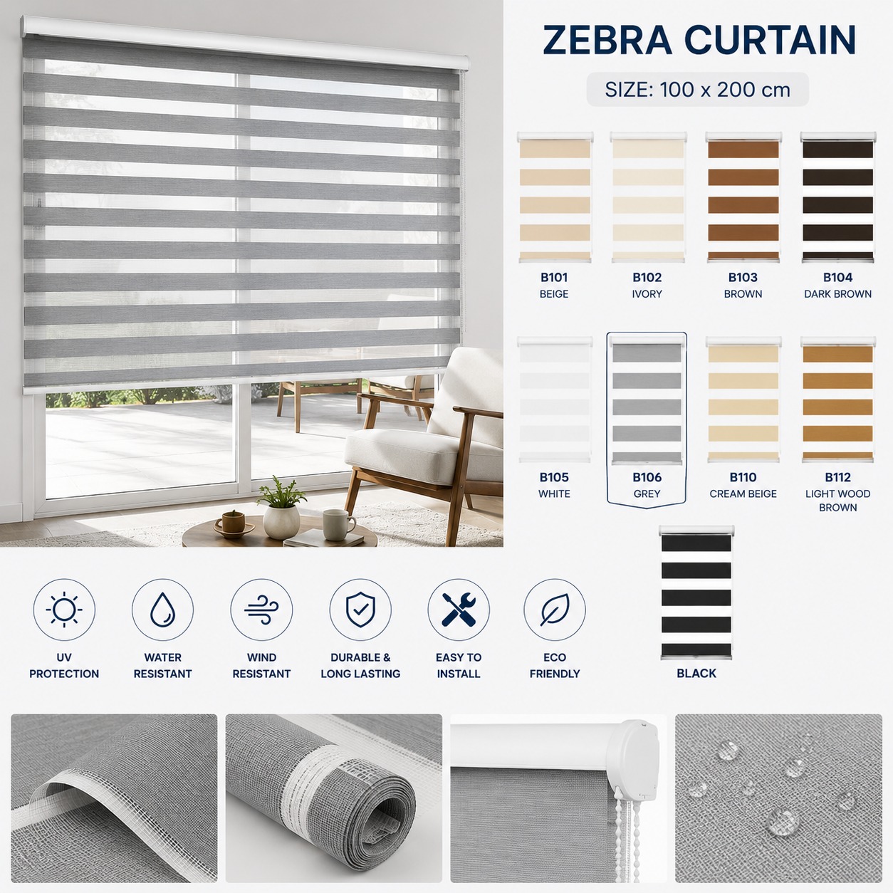 ستائر Zebra Duo مودرن | Premium Roller Blinds 100×200